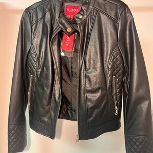 Guess Black Leather Motorcycle Jacket